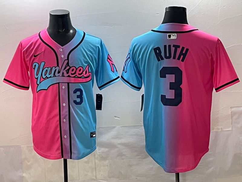 Men New York Yankees 3 Ruth Blue pink Game 2025 Nike MLB Jersey style 005